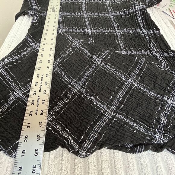Habitat Black White Plaid Textured Asymmetric Tunic Top XL Linen Blend Artsy - Picture 8 of 9